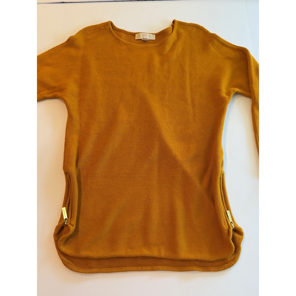 Michael Kors Womens Mustard Yellow Knit Side Zip Sweater Marigold Medium - Picture 4 of 8